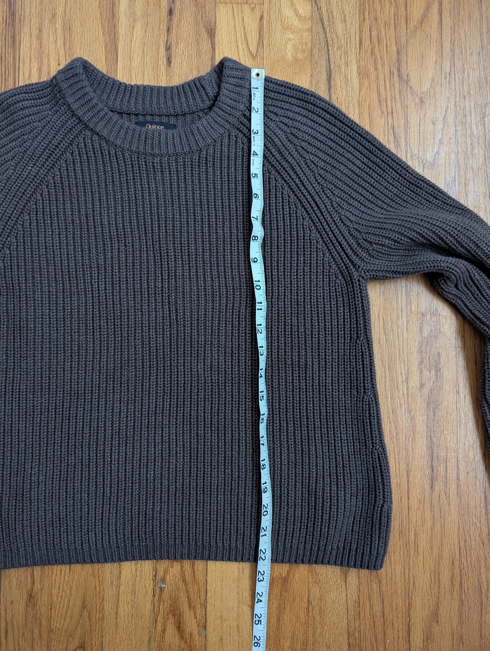 Quince 100% Organic Cotton Fisherman Crew Sweater Heather Brown Medium - Picture 6 of 13